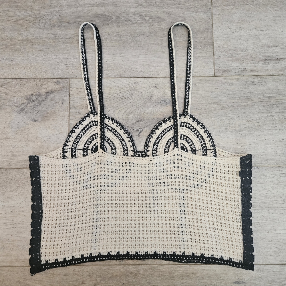 ZARA Crochet Spaghetti Strap Crop Tank Top Size L - Picture 3 of 4
